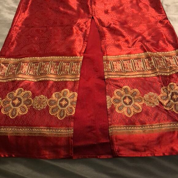 Breakin’ Loose Dark Red Print Satin maxi Dress Junior 5 Y2K Vintage - Picture 5 of 7